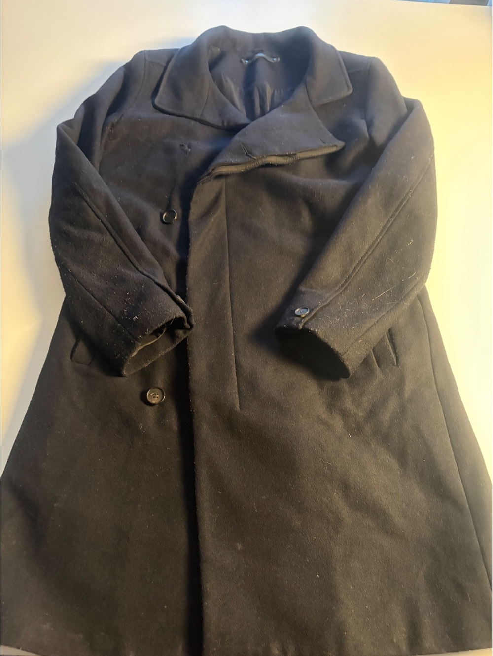 AllSaints Banner Wool Blend Overcoat in Black, Size 38